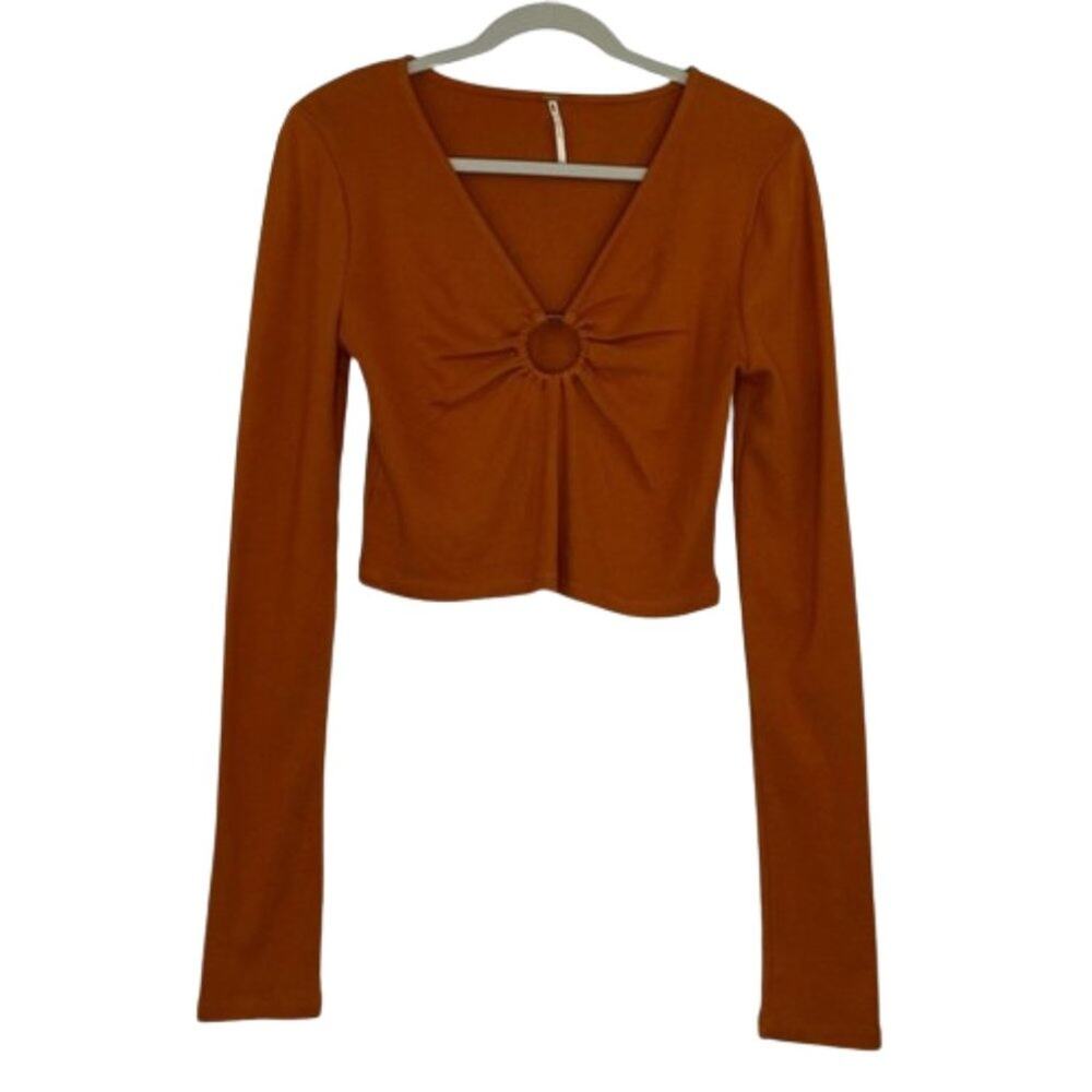 Free People Key to my heart cropped long sleeve top blouse spice color size L